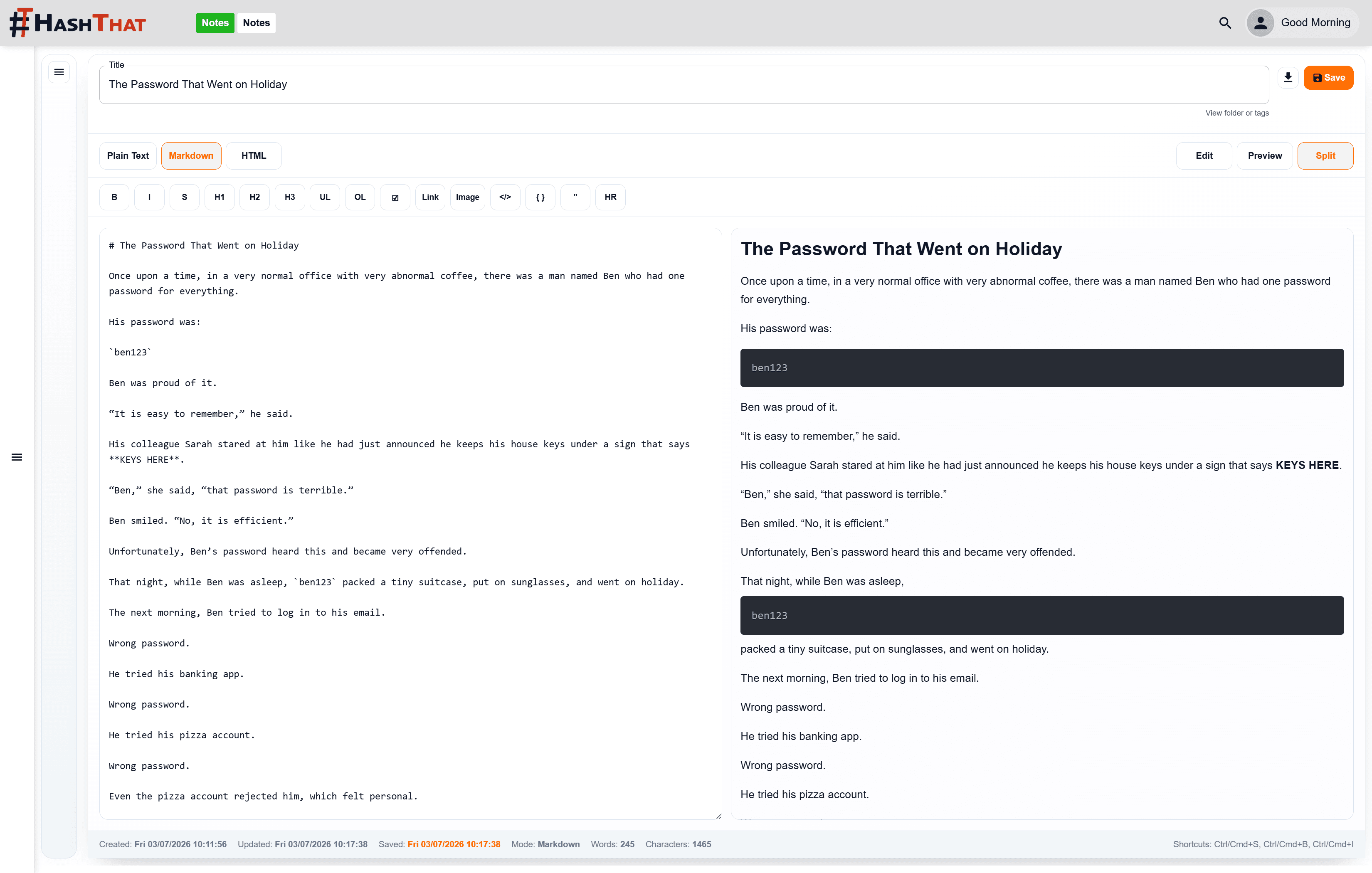 Markdown note editor screenshot