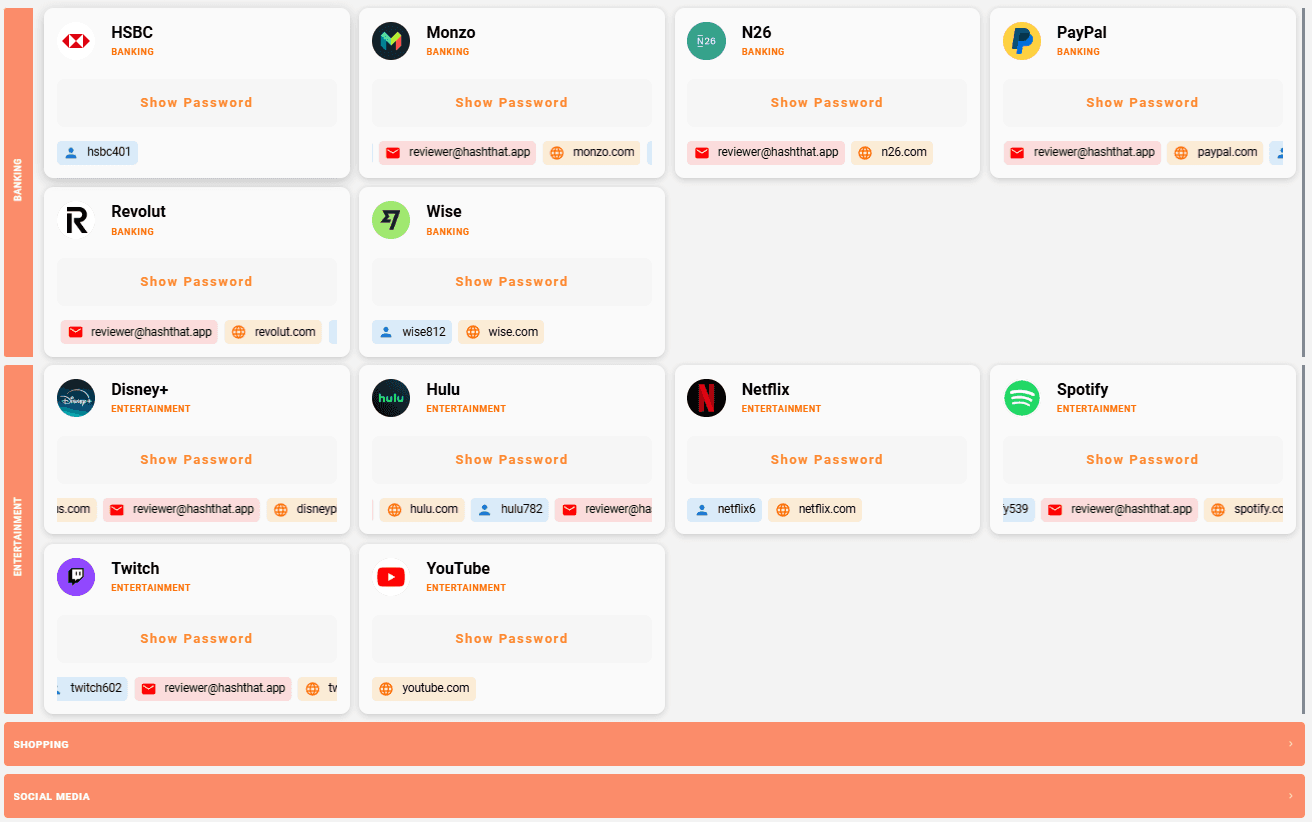 Password vault UI screenshot