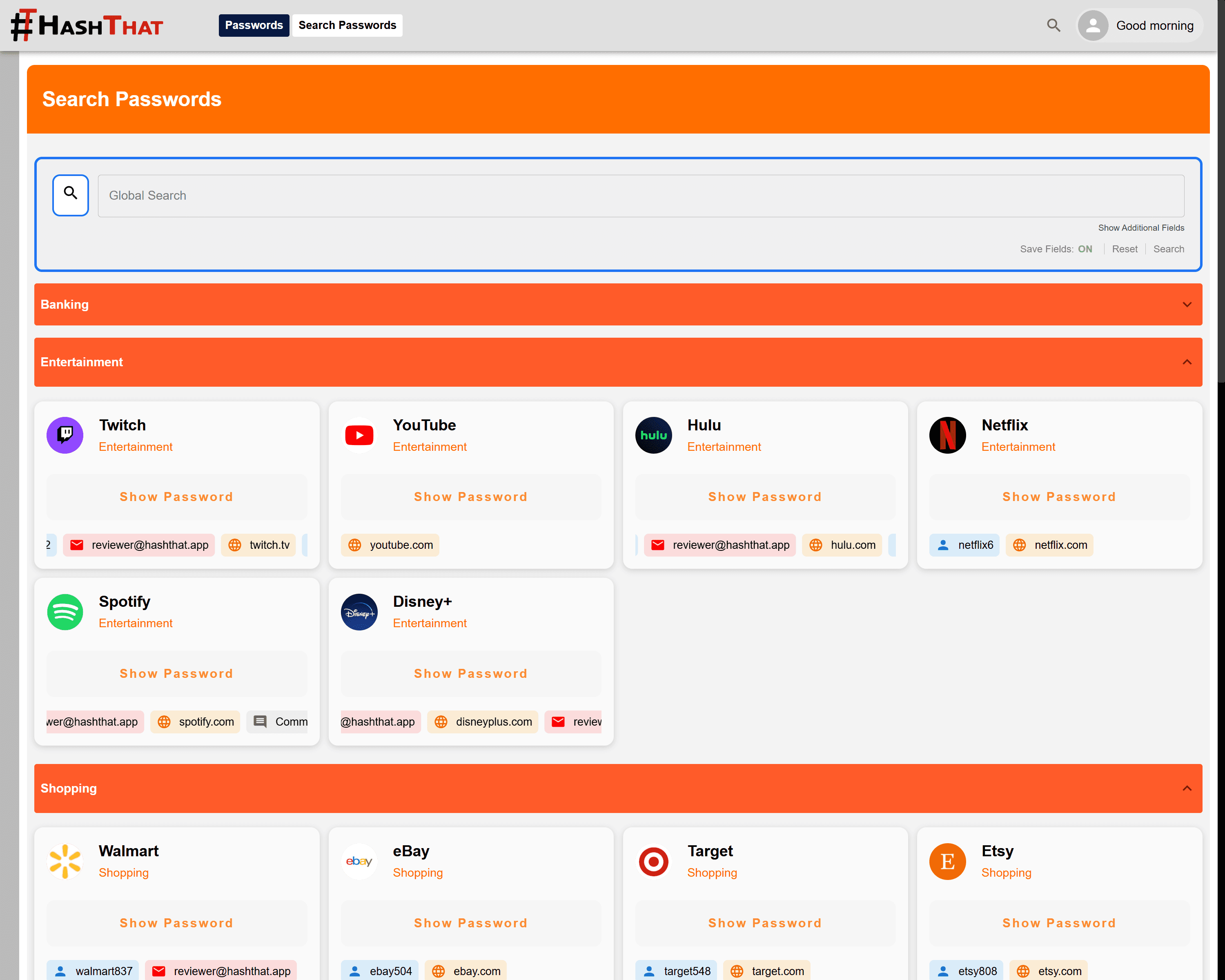 Password vault UI screenshot
